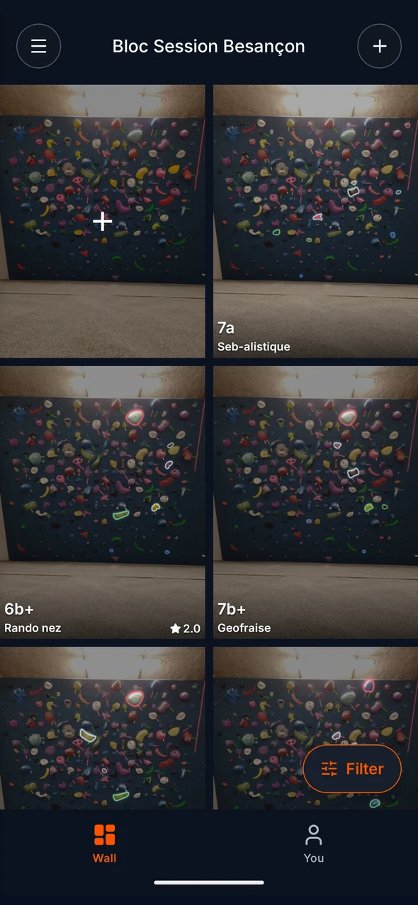 Sprai wall overview showing the wall photo and its problem list